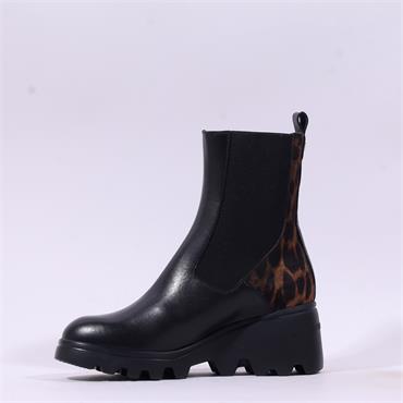 Wonders Toronto Pull On Gusset Boot - Black Leopard